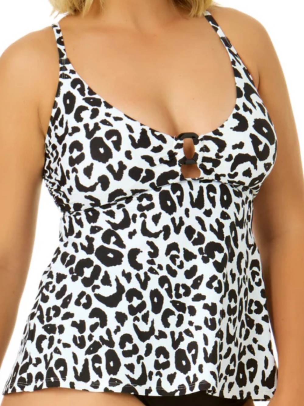 Anne Cole Black & White Wild Cat-Print Crisscross Tankini Top